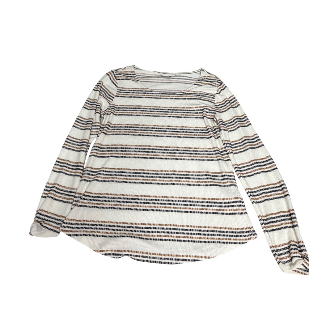 Christopher & Banks Womens Large Striped Long Sleeve Scoop Neck Knit Top White